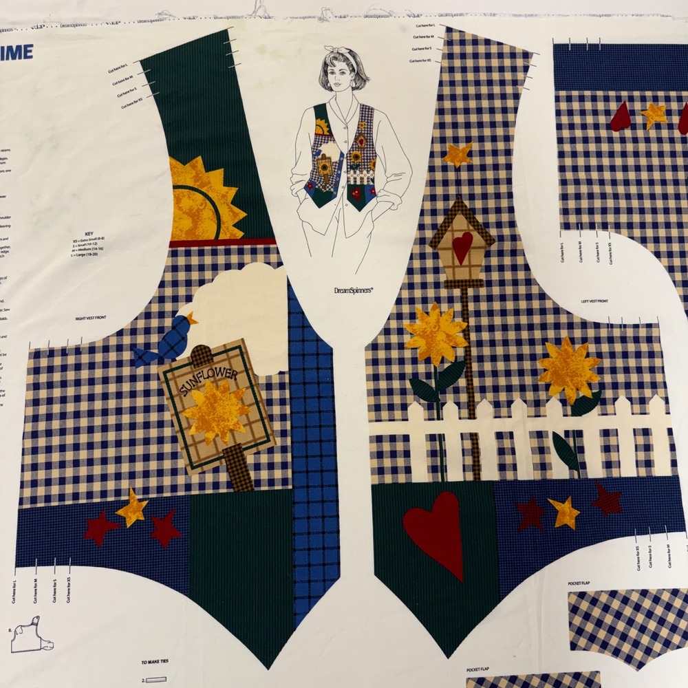 DreamSpinners VIP Cranston Springtime Vest Fabric Panel Cotton Uncut XS-L Vtg